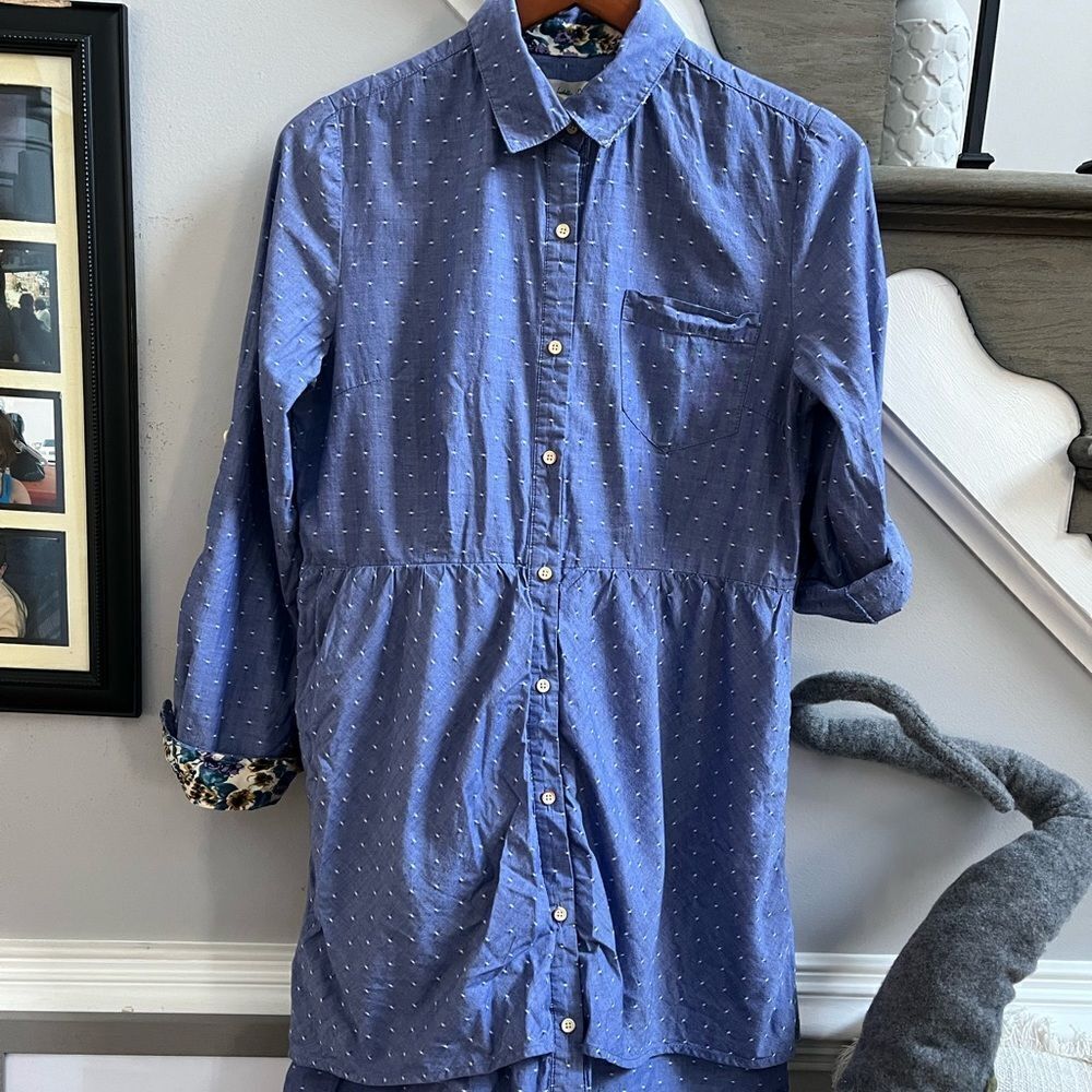 Isabella Sinclair Chambray Swiss Dot Shirt Dress sz M